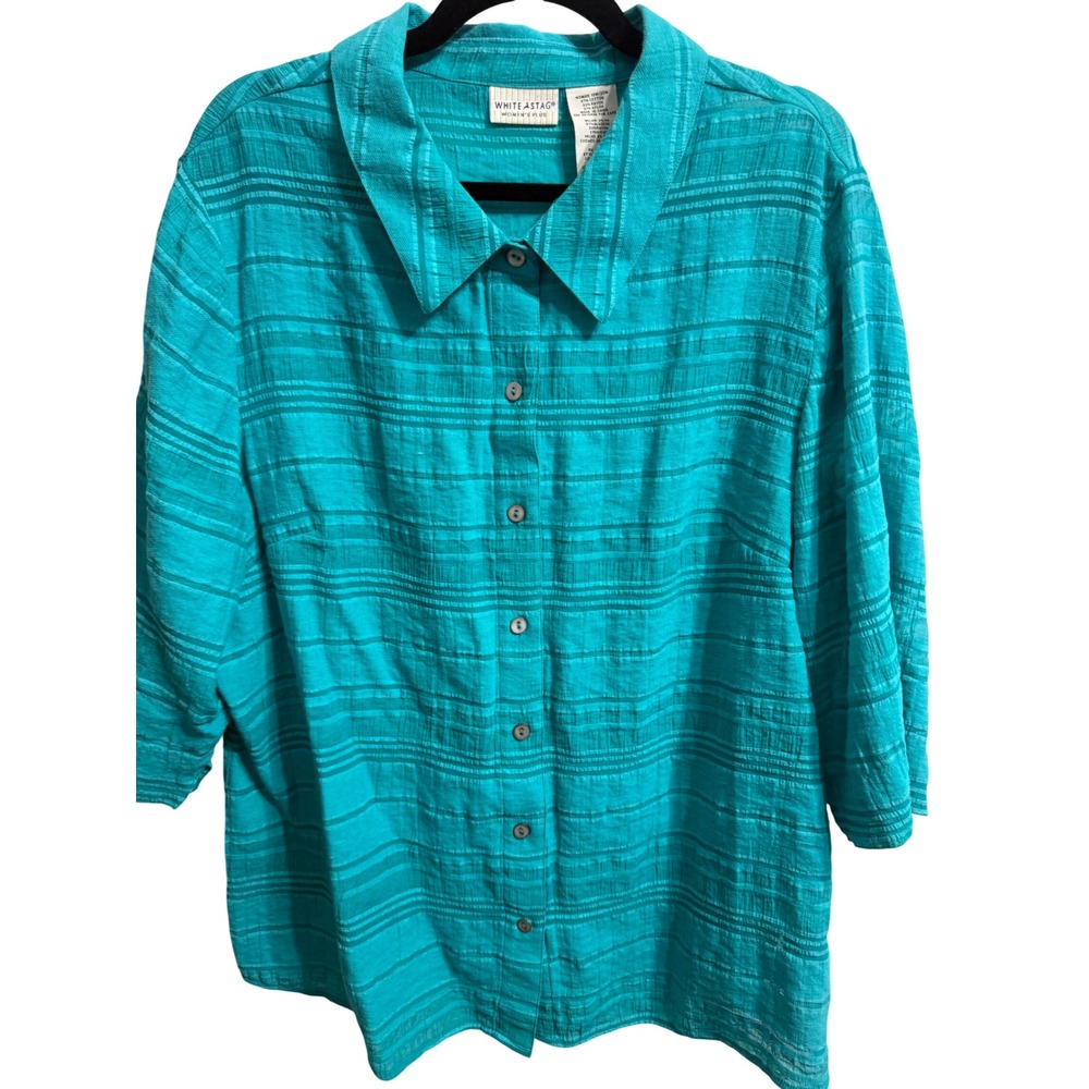 White Stag Teal Bay Textured Stripe Button Front Blouse 18W/20W W5625110